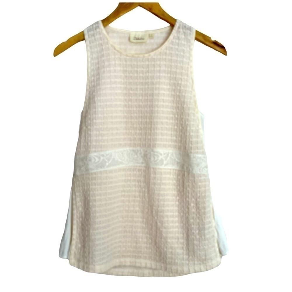 Anthropologie top.  DELETTA Cream coloured Textured feminine tank blouse Coastal